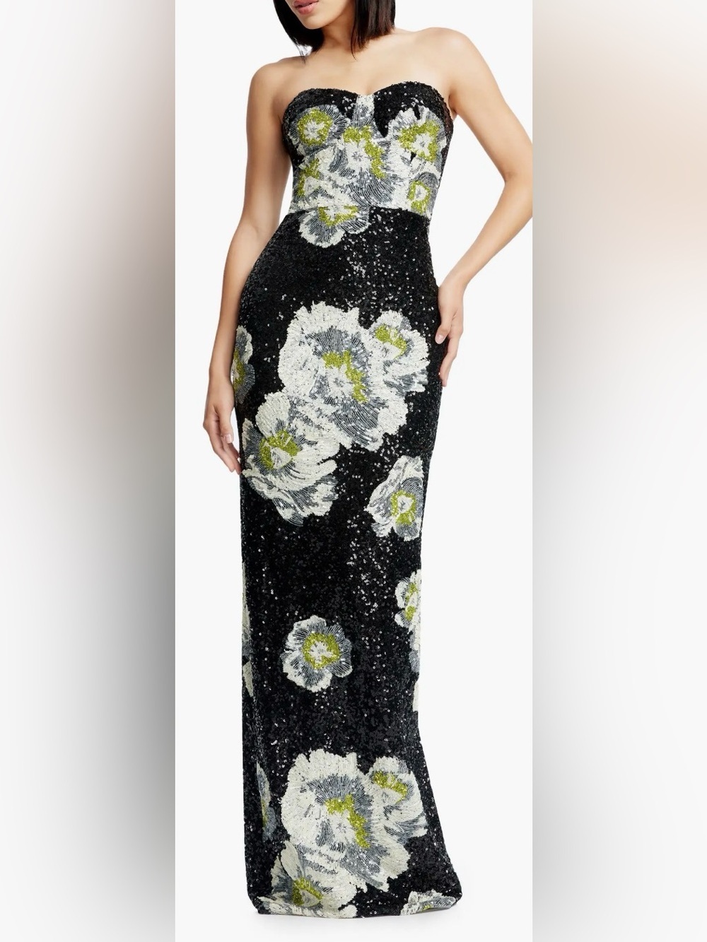 NEW Dress The Population Vada Floral Sequin Strapless Gown Sz S - Picture 1 of 9